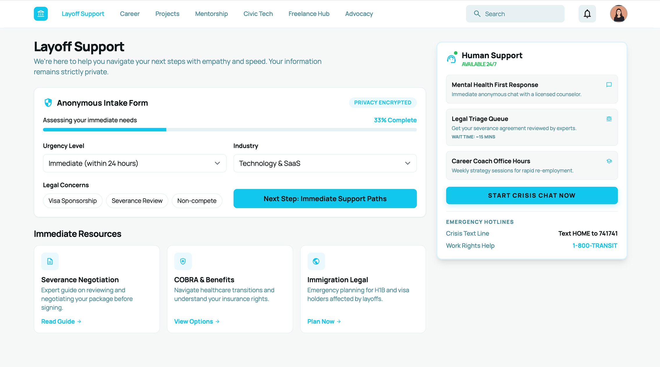 Layoff support mockup