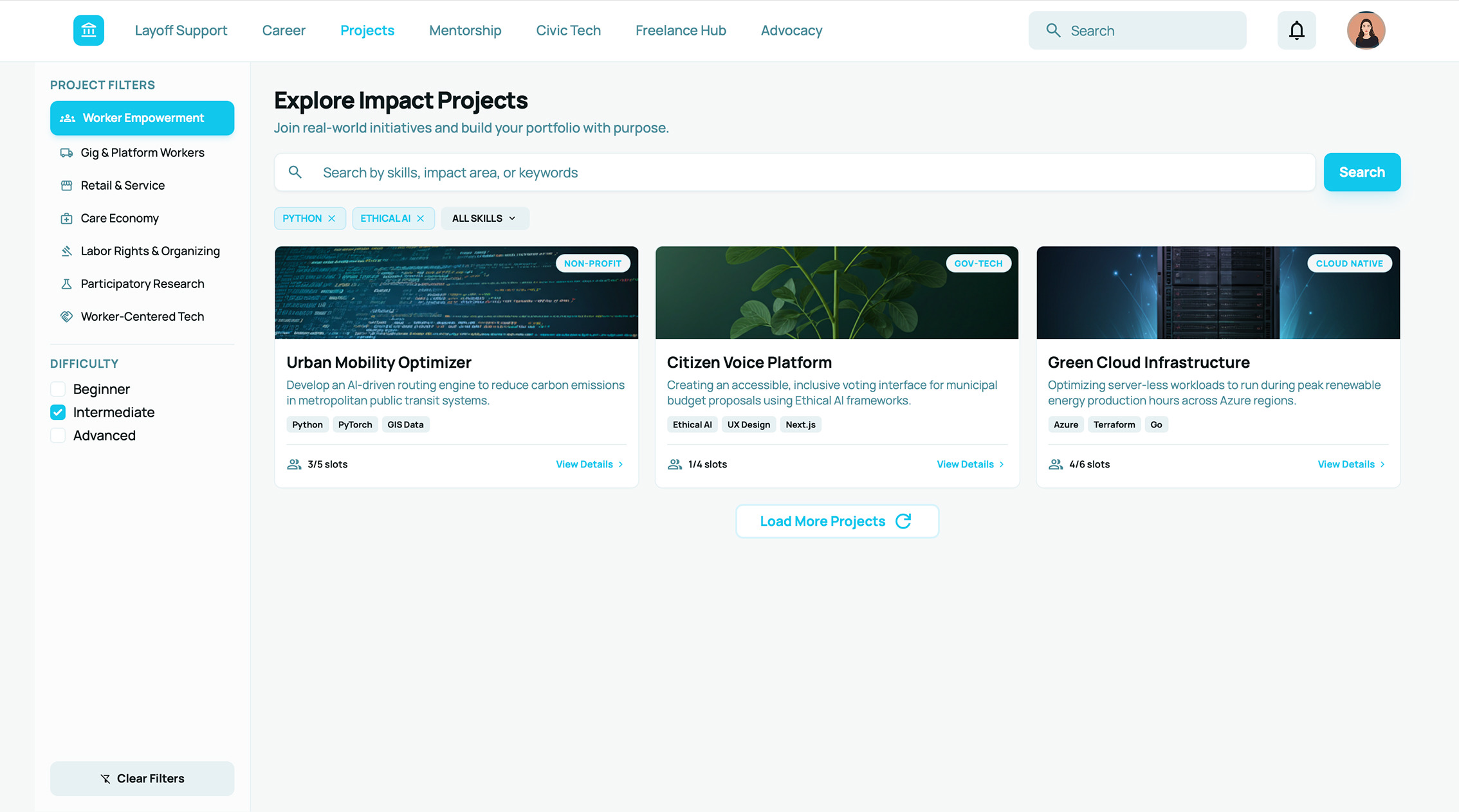Projects and impact work mockup